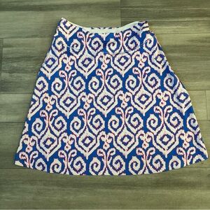 Chic Blue and Pink Patterned A-Line Skirt